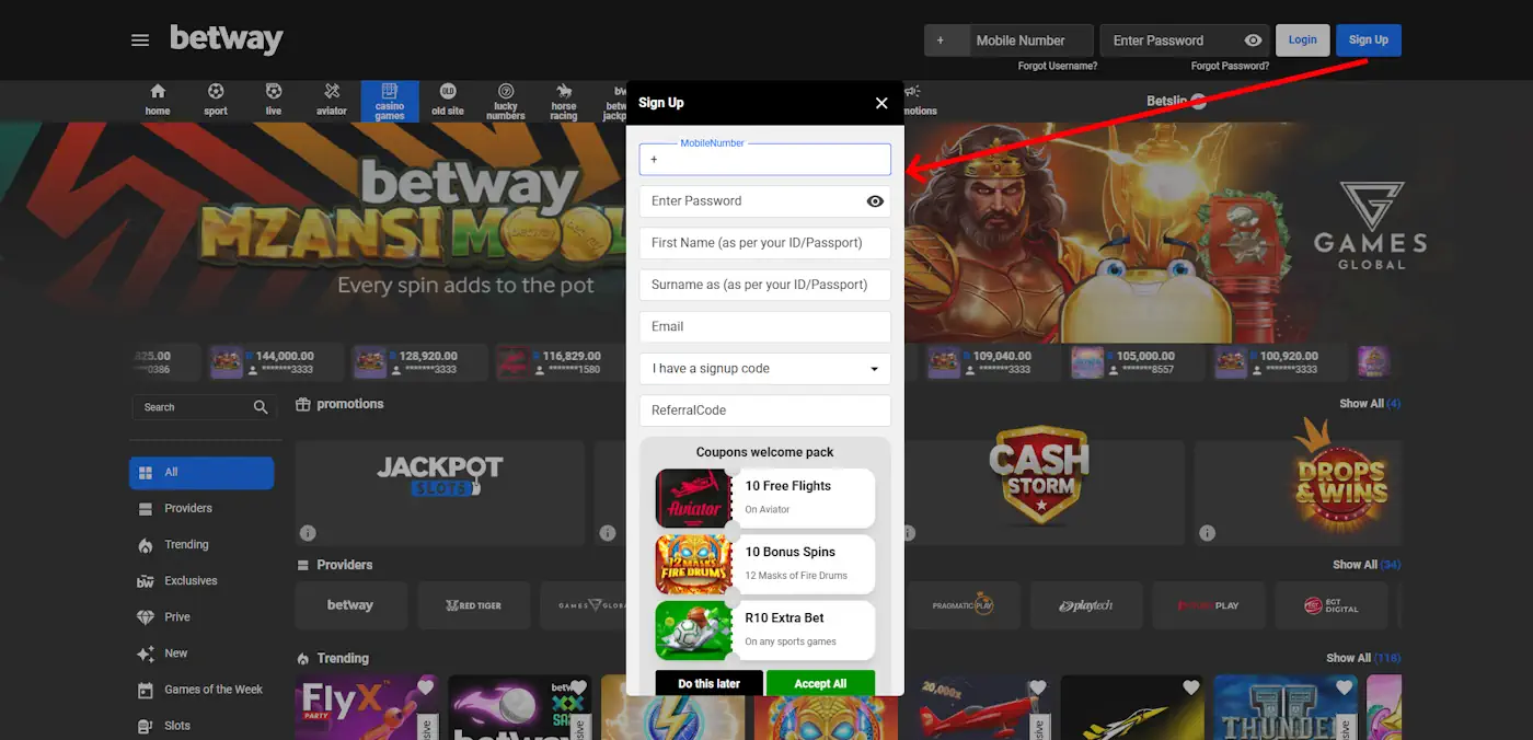 Betway Kenya Registration Screenshot